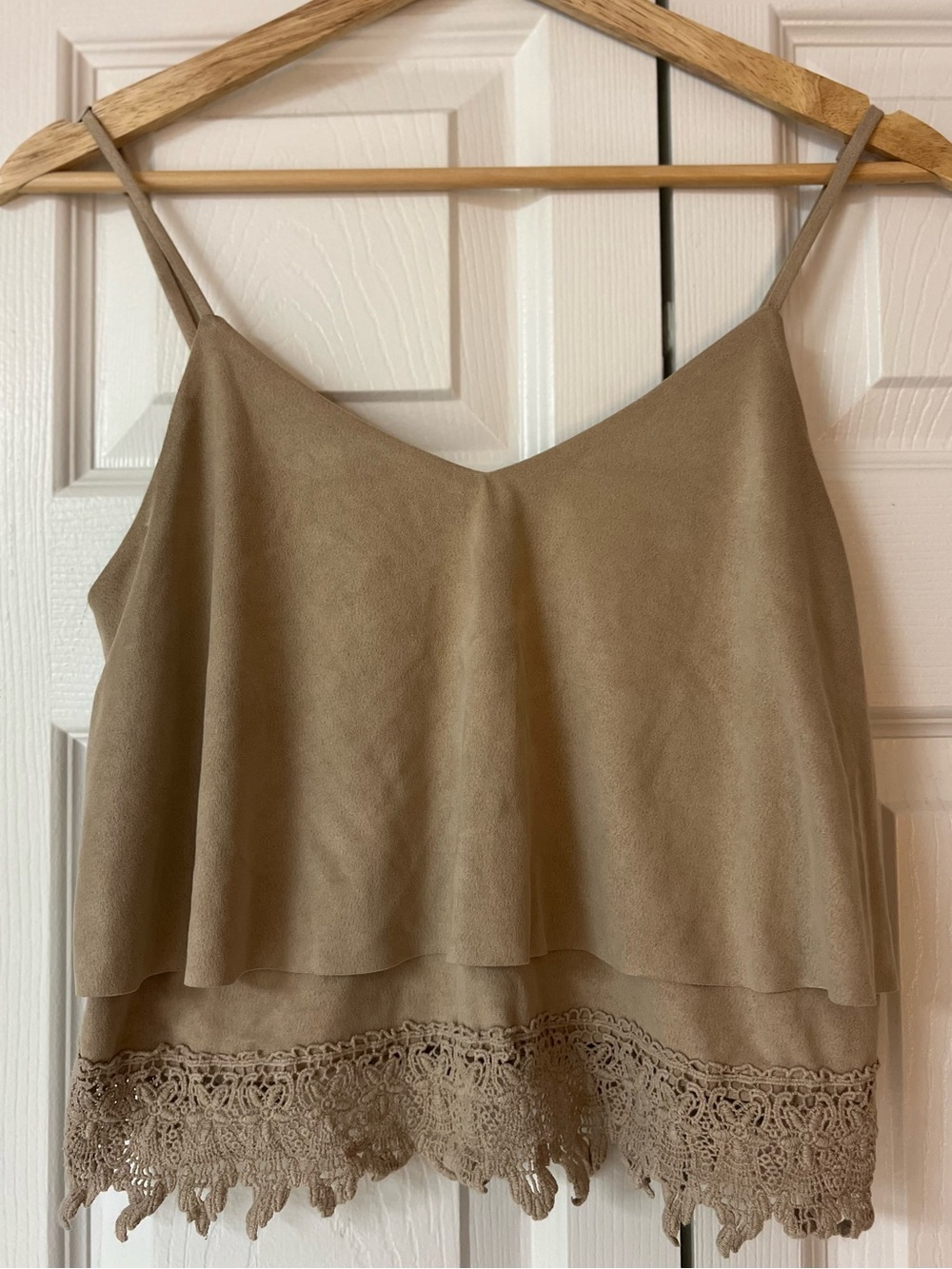 Chelsea & Violet Tan Crochet-Hem Camisole